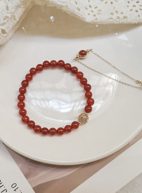 天然红玛瑙手链女款14k包金简约喜庆手串小众饰品本命年礼物