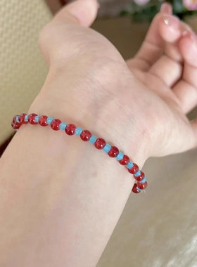 新中式红蓝串珠手链不掉色女夏季小众设计高级复古中国风手饰