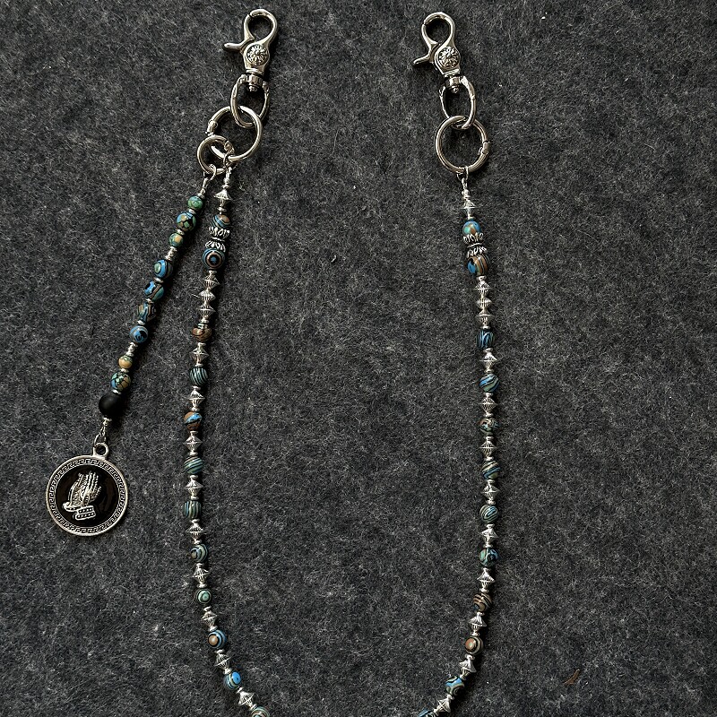 Domy Land新款24ss复古绿松石手工串珠裤链小众原创牛仔裤腰链条