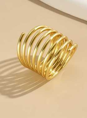 金色和银色线圈戒指弹簧形状时尚个性简约欧美风女士食指戒指环