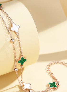 PANDOLA TREASURE/潘多拉的宝藏孔雀石四叶草手链女520生日礼物