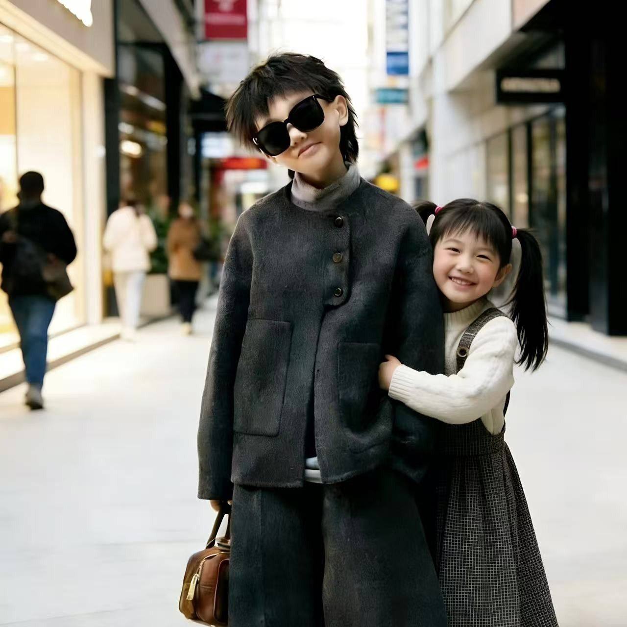 儿童毛呢套装男童2026秋冬加厚呢子外套阔腿裤宝宝洋气时髦潮酷帅,淘宝优惠券,粉丝福利购,淘宝优惠卷