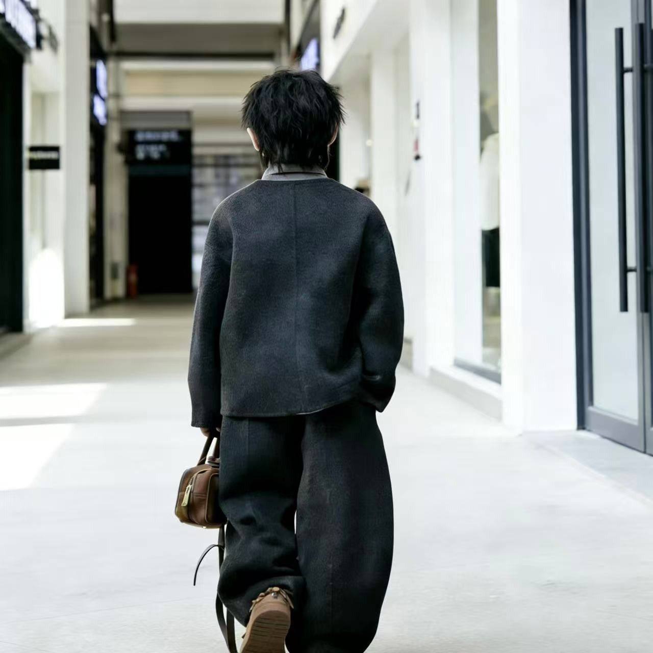 儿童毛呢套装男童2026秋冬加厚呢子外套阔腿裤宝宝洋气时髦潮酷帅,淘宝优惠券,粉丝福利购,淘宝优惠卷