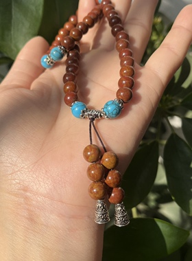 砭石手持 红砭石8mm圆珠 精选砭石珠念珠手持古风