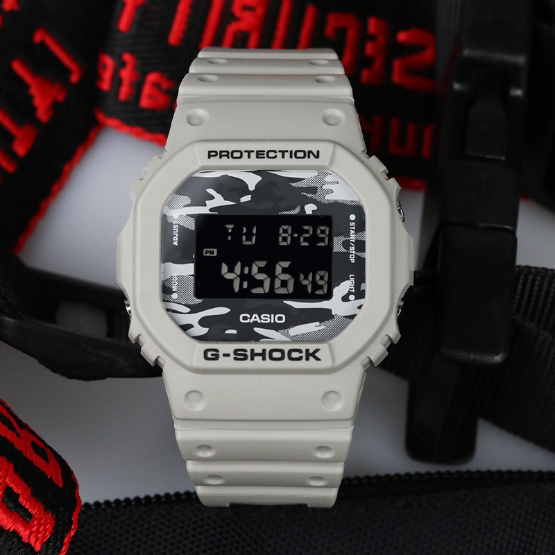 卡西欧G-SHOCK白武士DW-5600CA-8/2潮流迷彩小方块运动防水手表男-图0