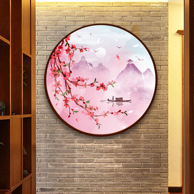 钻石绣2024年新款满钻客厅石绣卧室贴钻十字绣桃花圆形玄关L4001,淘宝优惠券,粉丝福利购,淘宝优惠卷