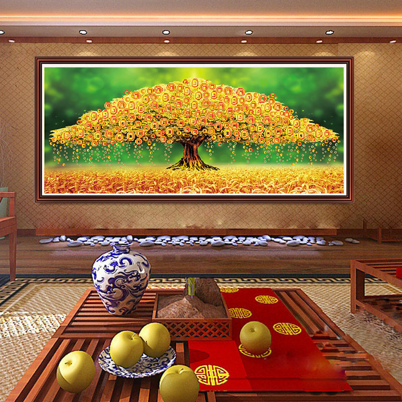 钻石绣2024年新款满钻黄金树客厅DIY新中式摇钱树点钻十字绣,淘宝优惠券,粉丝福利购,淘宝优惠卷