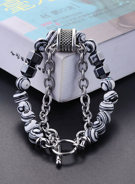 欧美男士孔雀石串珠嘻哈情侣