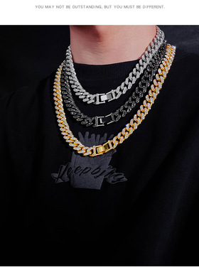 跨境项链潮流个性流行镶钻古巴项链欧美嘻哈项链大粗金链古巴手链