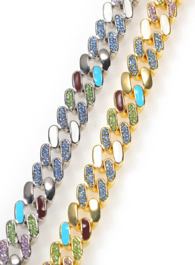 欧美滴油镶钻时尚男女古巴手链