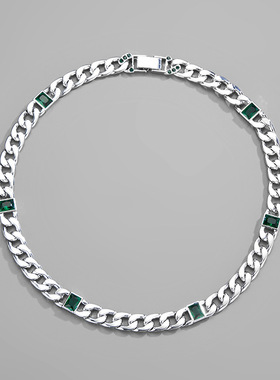 欧美嘻哈10mm祖母绿时尚古巴项链