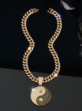 太极八卦大吊坠搭配古巴项链