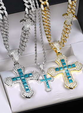 高端热销满钻十字架吊坠男女项链