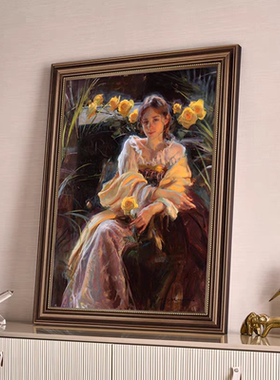 法式挂画玄关装饰画美式复古客厅肌理油画少女看书人物走廊壁画