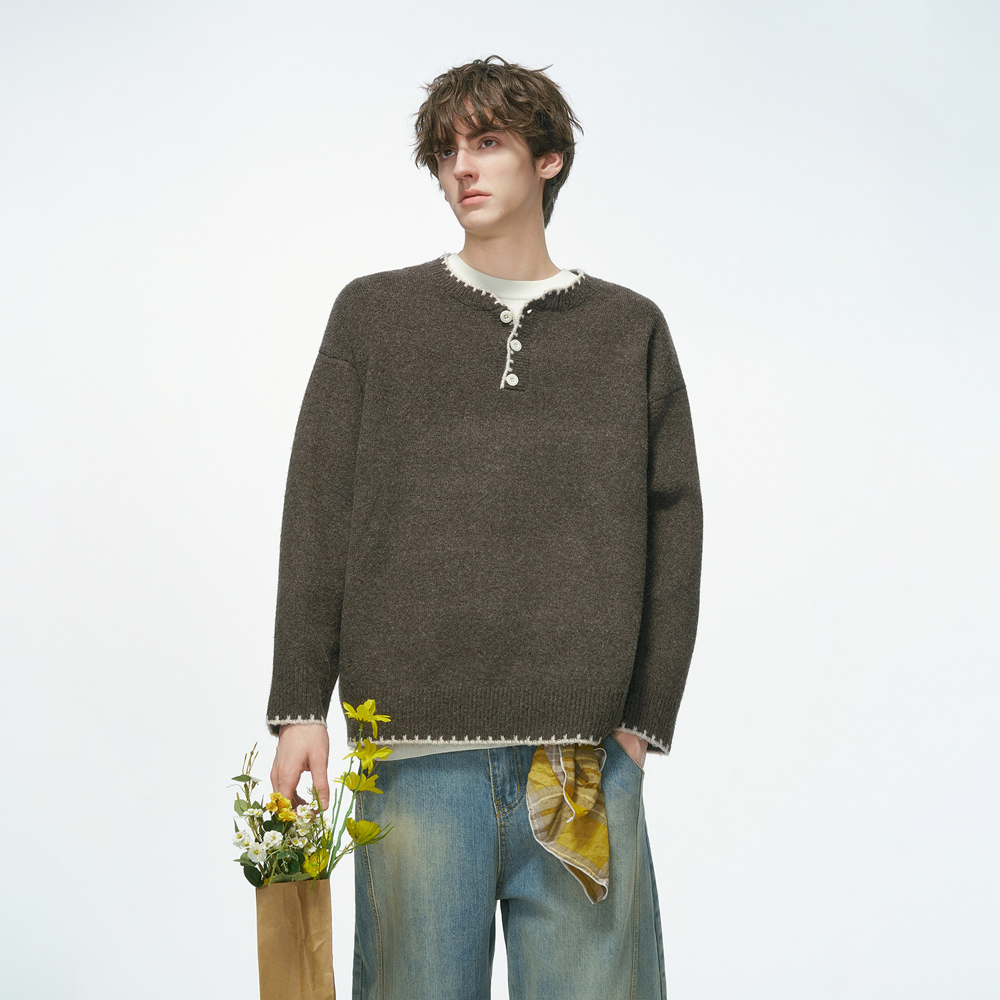 Dream made老钱风羊毛混纺亨利领毛衣男冬季内搭针织衫男生毛线衣,淘宝优惠券,粉丝福利购,淘宝优惠卷