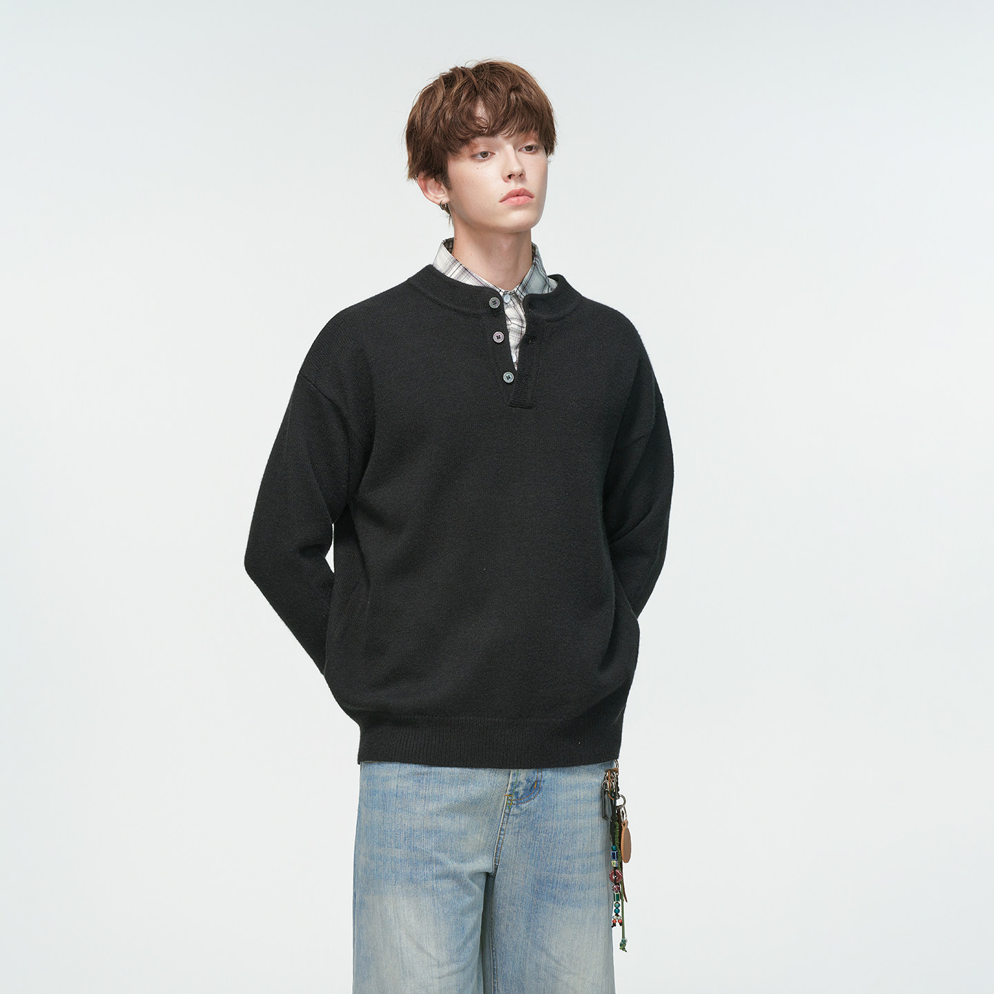 Dream made 老钱风亨利领毛衣男秋冬季内搭慵懒风针织衫男生上衣,淘宝优惠券,粉丝福利购,淘宝优惠卷