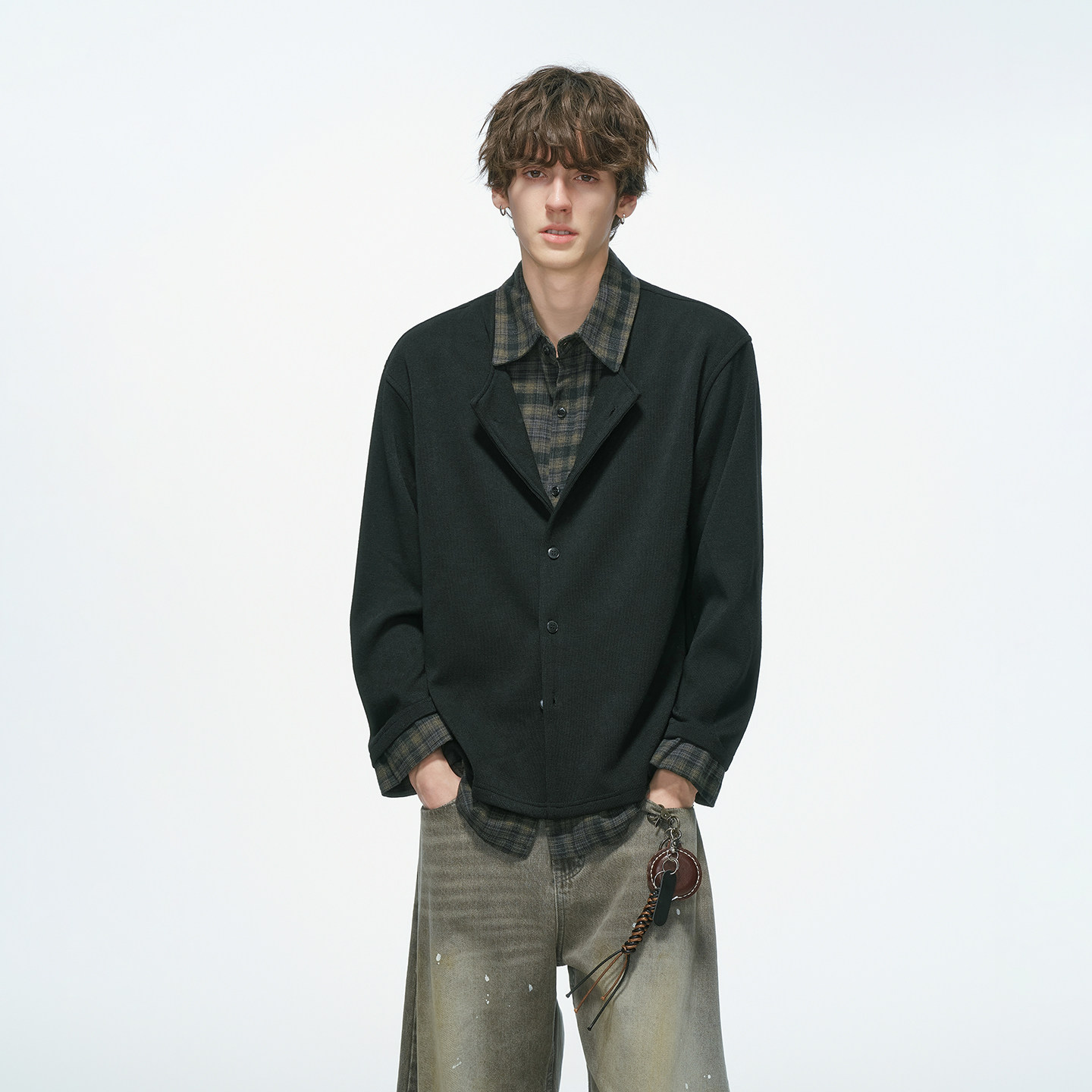 Dream made假两件老钱风开衫毛衣男秋冬季长袖衬衫男生内搭针织衫,淘宝优惠券,粉丝福利购,淘宝优惠卷