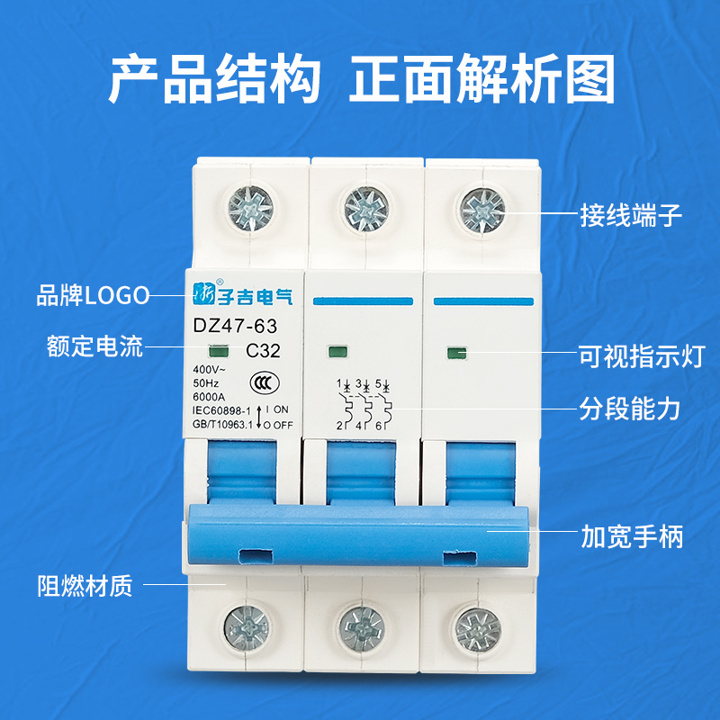 小型断路器DZ47-63/DZ47-125/1P2P3P4P家用空气空开6~125A总闸C45 - 图1