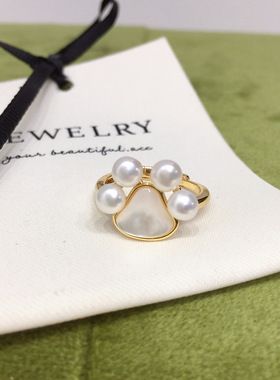 天然淡水珍珠戒指18K真金电镀天然海贝母猫爪baby珠戒指