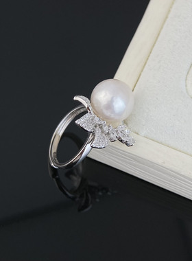 天然淡水珍珠满锆精致叶子指环女s925纯银珍珠戒指2025年新款诸暨