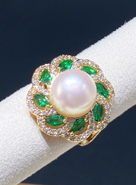 浙江诸暨天然淡水真珍珠大颗10-11mm轻奢高级感女戒指开口可调节