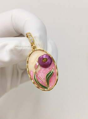 天然淡水珍珠万能扣吊坠巴洛克紫色彩绘古油画风万能扣珍珠项链