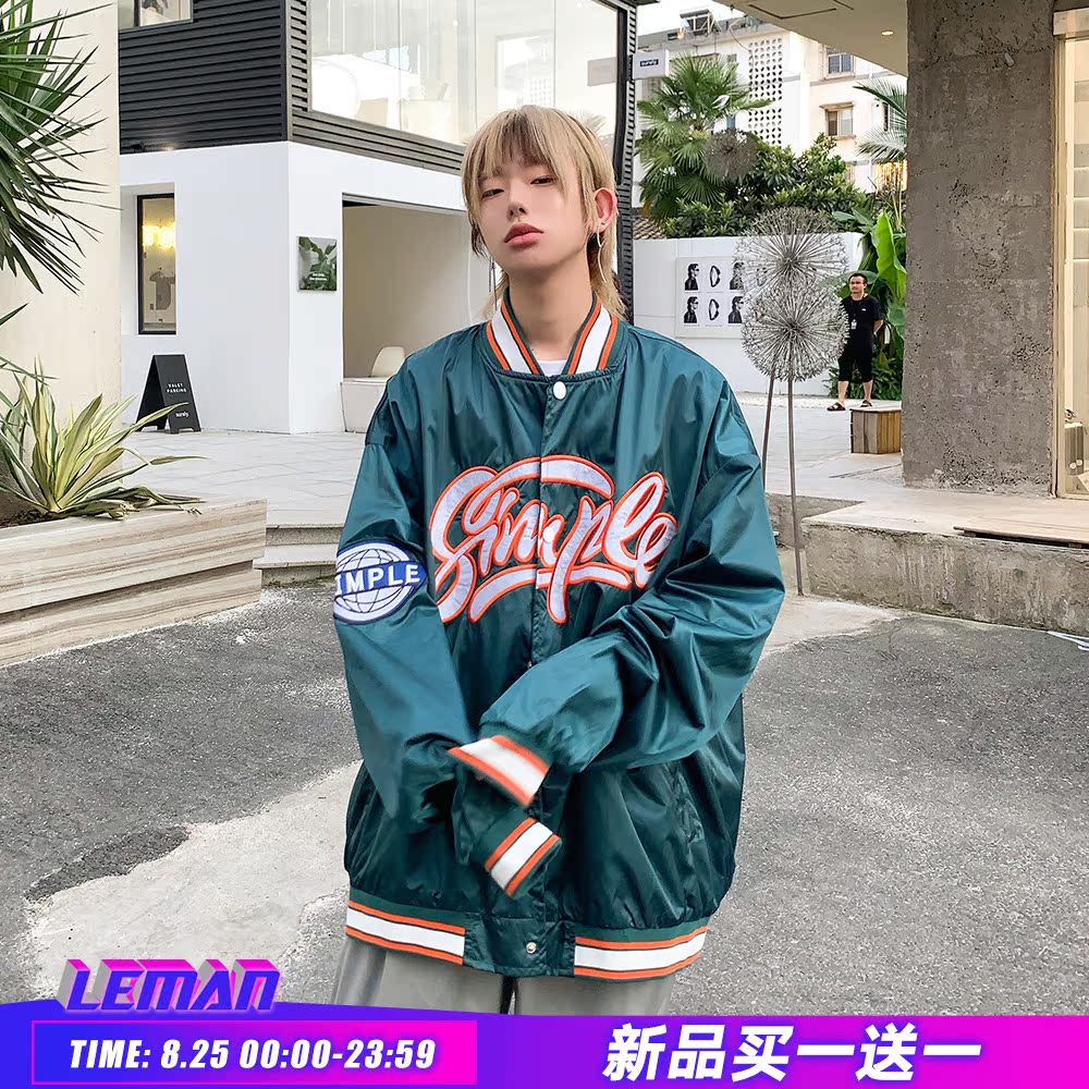 Leman 棒球服外套男秋季美式新款飞行毡夹克宽松百搭刺绣上衣 金俊 Leman 棒球服外套男秋季美式新款飞行毡夹克宽松百搭刺绣上衣 金俊