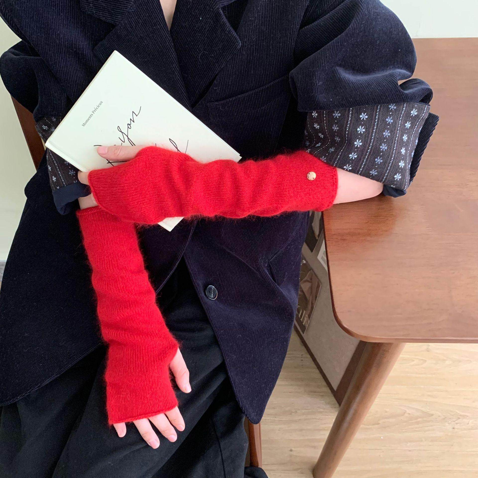 羊毛纯色袖套百搭护臂毛线手袖臂套针织堆堆半指秋冬保暖长款袖套,淘宝优惠券,粉丝福利购,淘宝优惠卷