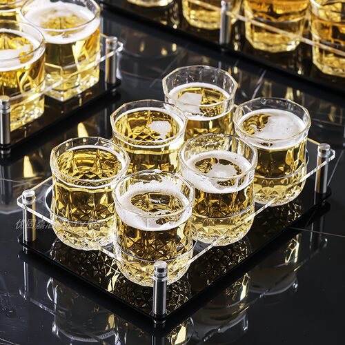 钢化玻璃KTV啤酒杯套装定制logo防摔酒吧个性专八角家用水杯创意 - 图0