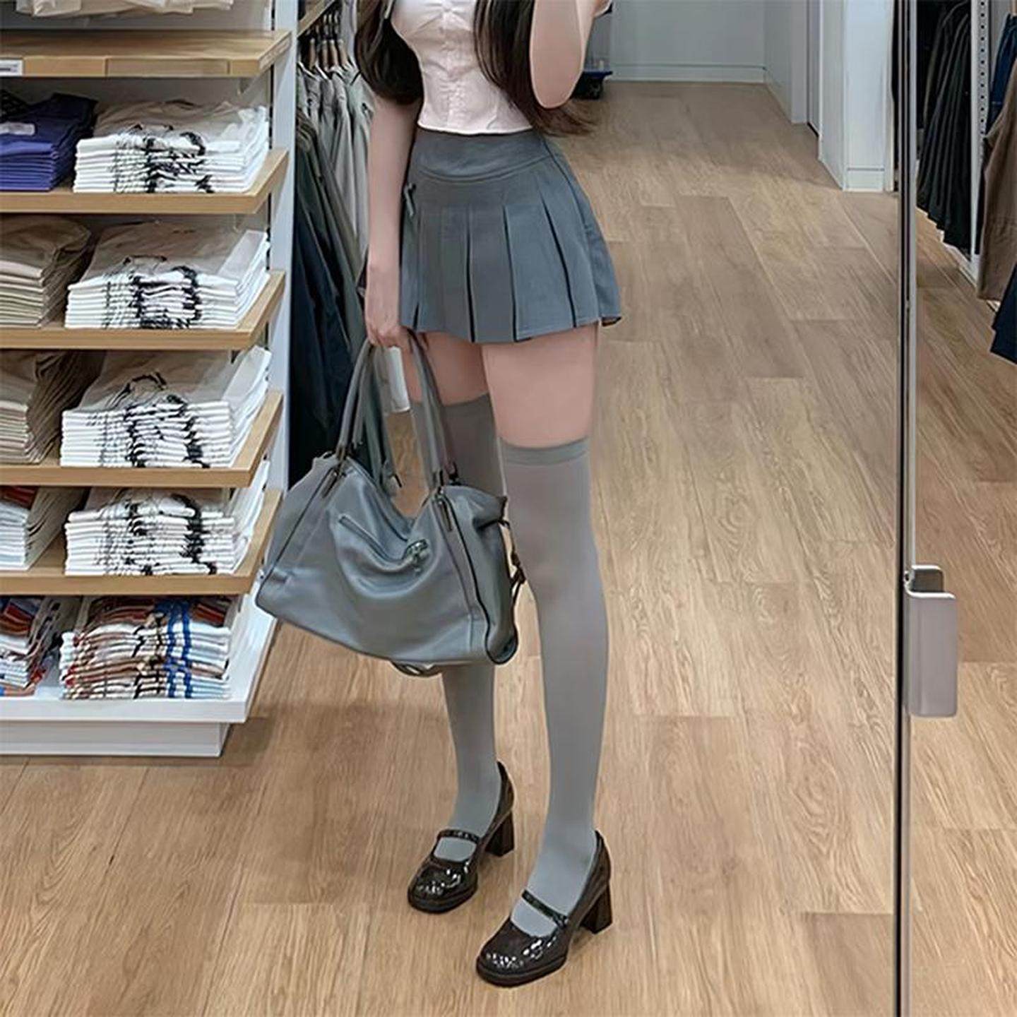 灰色jk过膝袜子女春夏季薄款天鹅绒丝袜黑丝长筒袜日系高筒大腿袜,淘宝优惠券,粉丝福利购,淘宝优惠卷