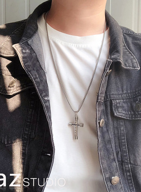 日韩十字架简约项链男罗马毛衣链