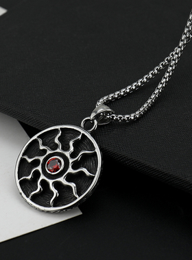 不掉色钛钢男生项链圆牌朋克长款