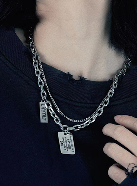 钛钢英文字母双层折叠项链女饰品