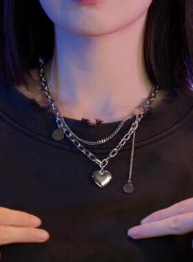爱心双层纯银项链女锁骨链