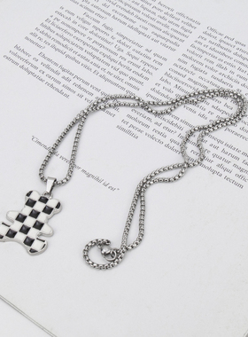 时尚格子小熊项链配饰毛衣链女