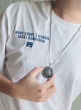 钛钢项链男六芒星吊坠潮酷首饰品