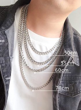 不掉色钛钢古巴项链情侣男女粗链