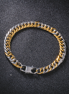 欧美风钛钢拼色情侣手链