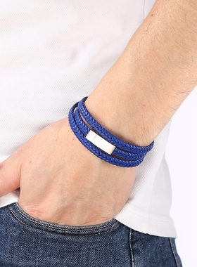 潮牌男钛钢本命年手链皮质