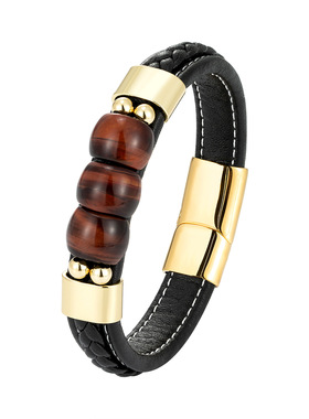 2026年新款天然红虎眼石手链男士本命年转运真皮质高级感复古手环