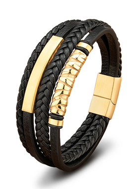 潮牌男钛钢高级感手链黑色手链潮