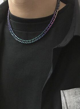 潮流Color sunshine淬火渐变钛钢古巴项链男士嘻哈风粗链子锁骨女