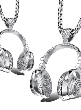 摇滚风格音乐耳机钛钢吊坠项链