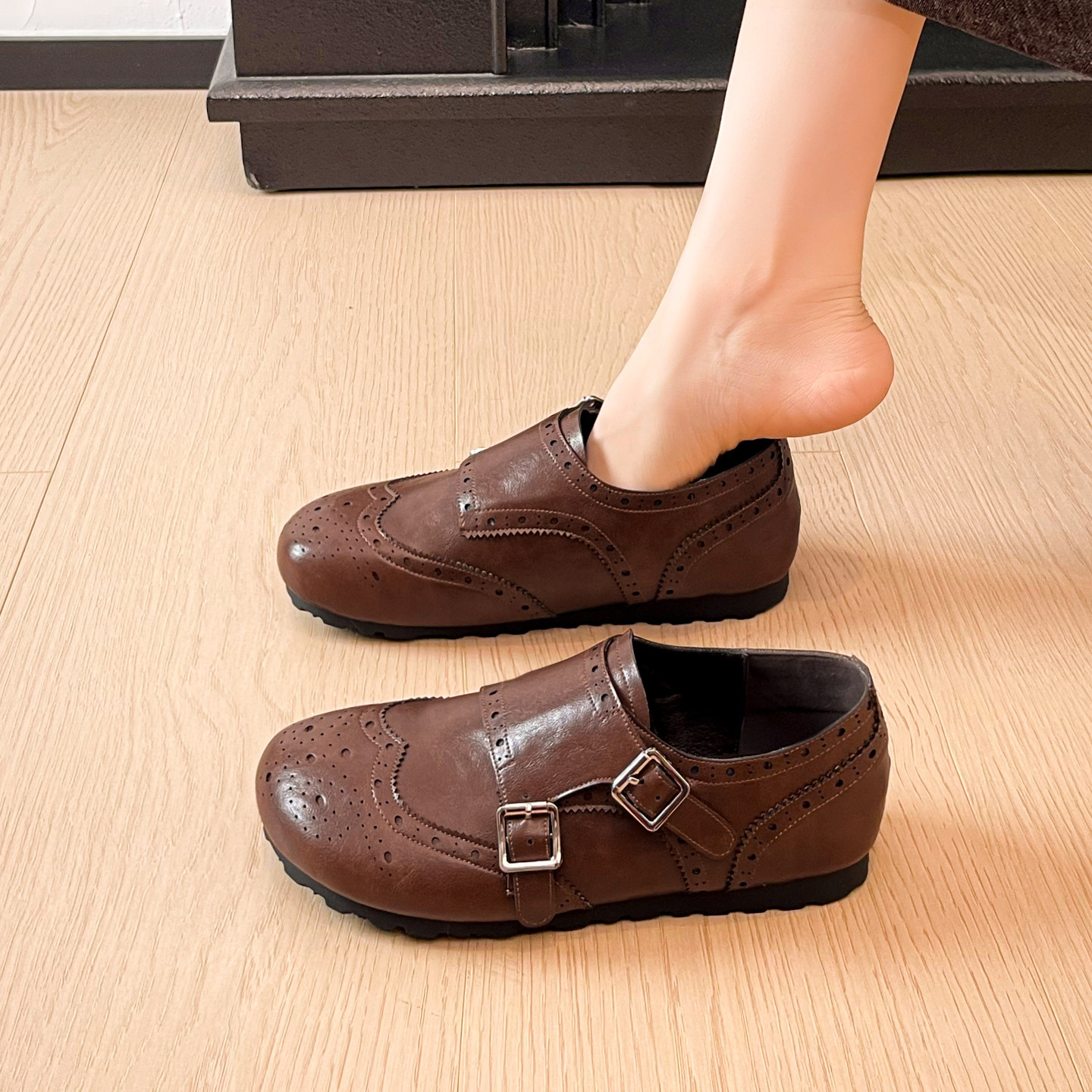 米霏~黑色英伦风小皮鞋女冬季平底加绒勃肯鞋复古乐福鞋大码女鞋,淘宝优惠券,粉丝福利购,淘宝优惠卷