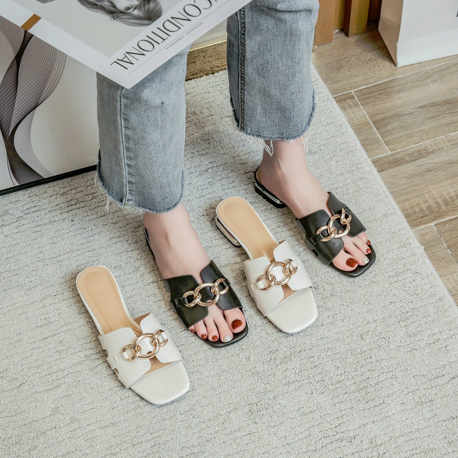 网红爆款凉拖鞋女外穿时尚2025夏季新款仙气粗跟大码拖鞋女41一43,淘宝优惠券,粉丝福利购,淘宝优惠卷