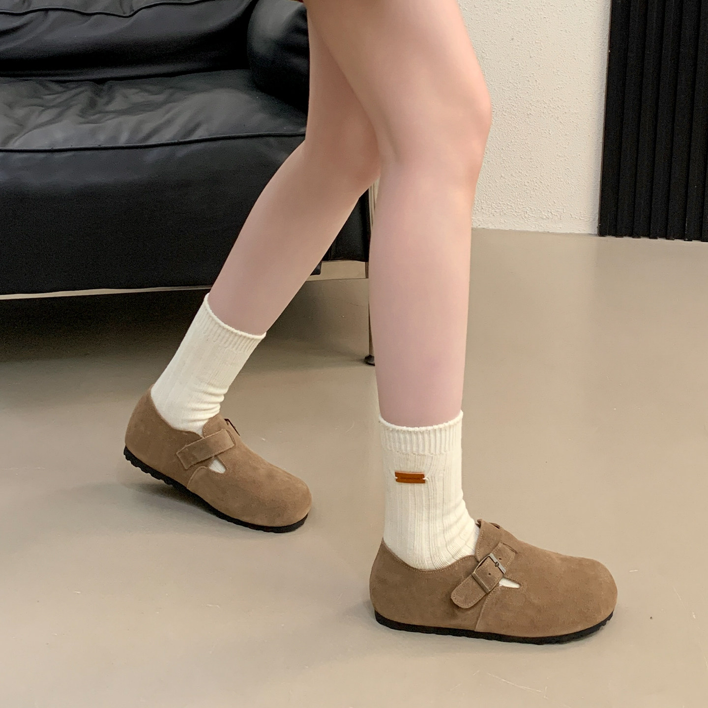 米霏~真皮勃肯鞋女冬季平底2025新款全包加绒棉鞋一脚蹬大码女鞋,淘宝优惠券,粉丝福利购,淘宝优惠卷