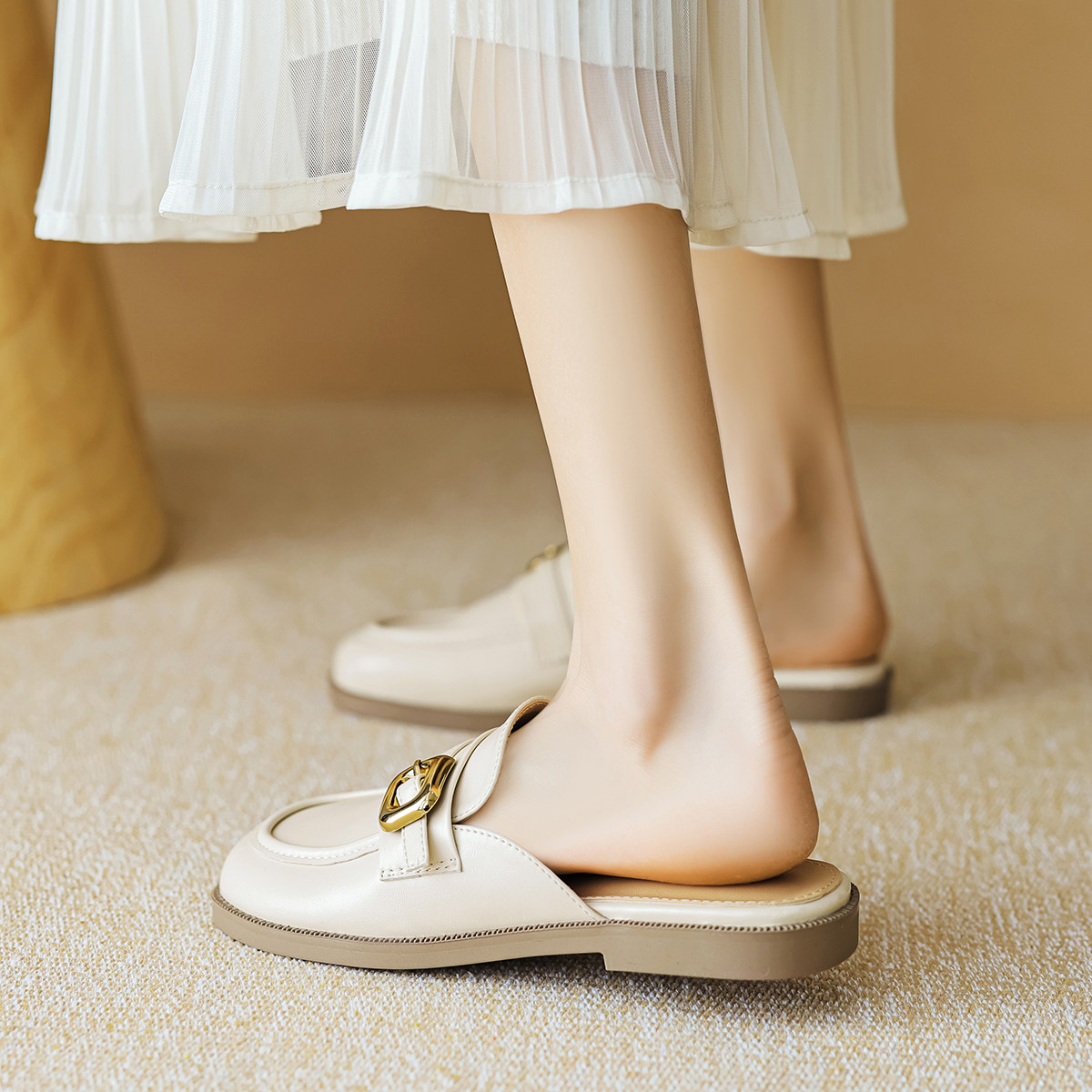 法式高级感包头半拖鞋女夏外穿一脚蹬平底穆勒凉拖大码女鞋41到43,淘宝优惠券,粉丝福利购,淘宝优惠卷