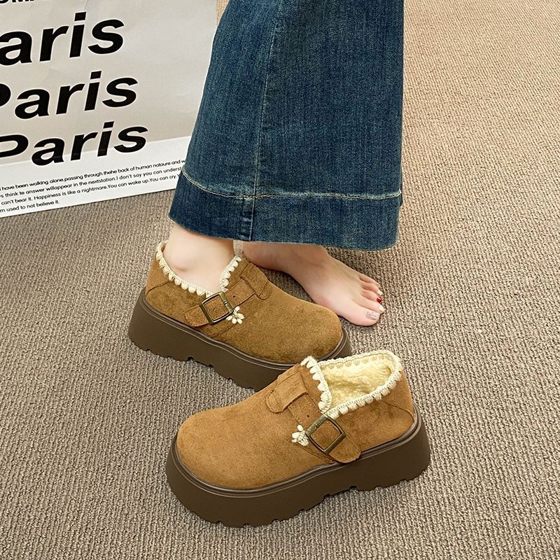 厚底全包勃肯鞋女2025新款冬季爆款魔术贴棉鞋超火增高加绒乐福鞋 - 图3