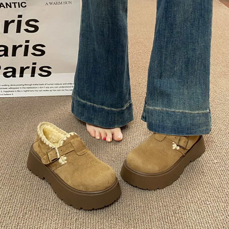 厚底全包勃肯鞋女2025新款冬季爆款魔术贴棉鞋超火增高加绒乐福鞋 - 图2