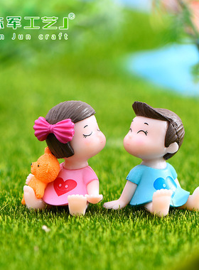 微景观蝴蝶结情侣娃娃公仔盆栽装饰小摆件  居家造景蛋糕摆件